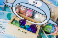 Load image into Gallery viewer, Treasure Chest with resin gemstones and "Feed the Dolphin" Game.