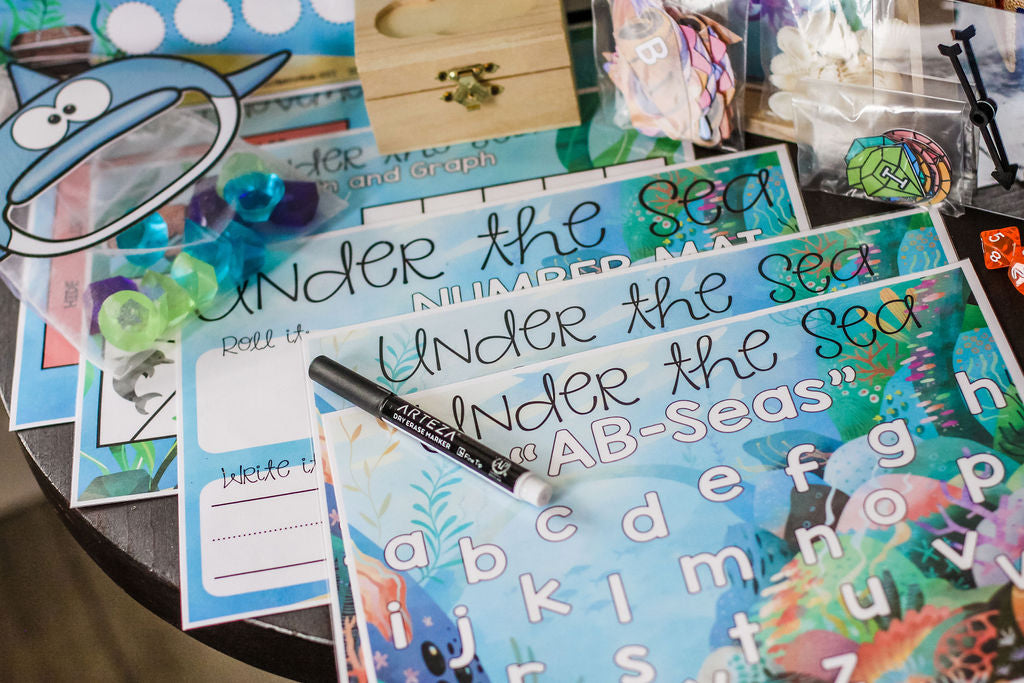 Under the AB-Seas Mats in upper and lowercase with additional Ocean Adventure Learning Materials.