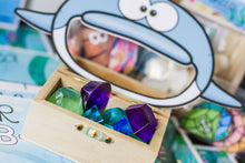 Load image into Gallery viewer, Treasure Chest with resin gemstones and &quot;Feed the Dolphin&quot; Game.
